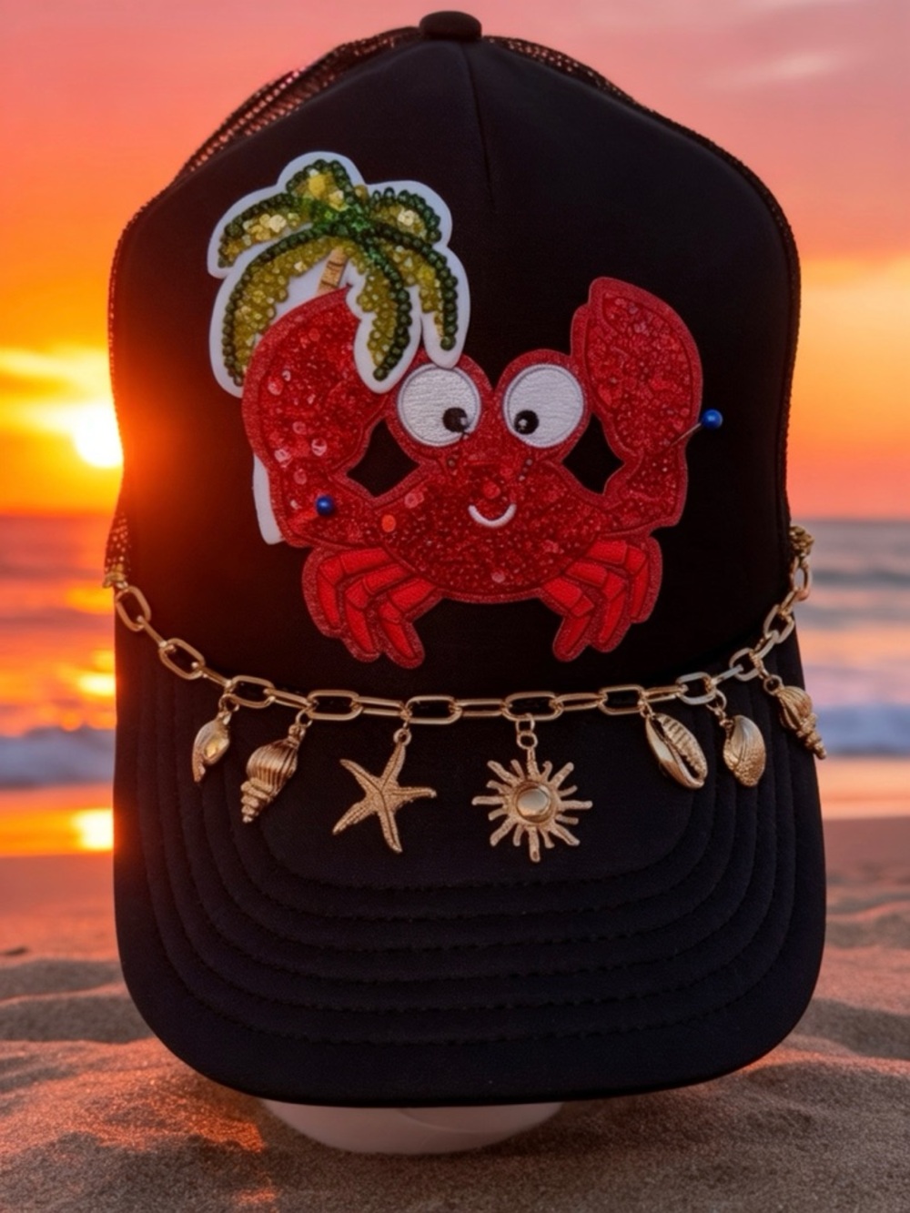 Cutest Crab Trucker with Beachy Hat Chain